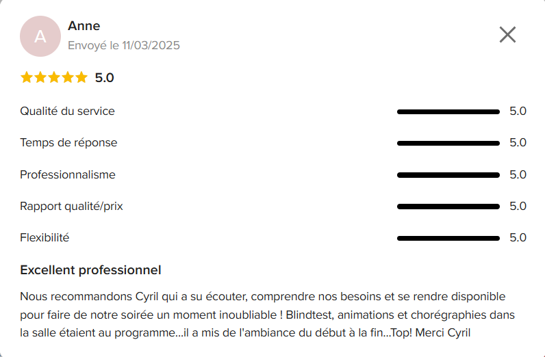 Avis client DJ mariage en Vendée - Prestation CSL Evenement