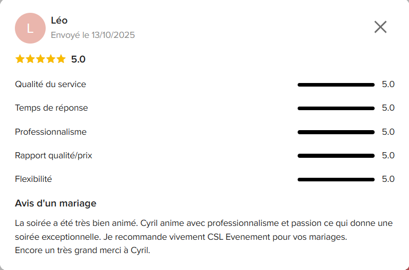 Avis client DJ mariage en Vendée – CSL Evenement